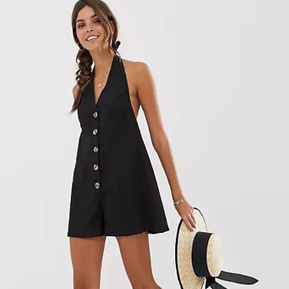 ASOS Pants - ASOS Black Halter Button Front Romper Self stripe